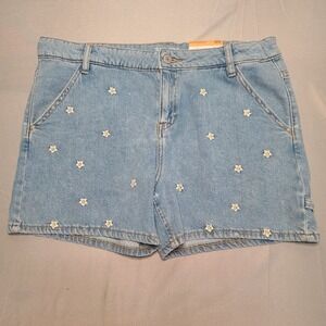 Thereabouts Carpenter Shorts Girls 18.5 Plus Blue Floral Embroidered Utility